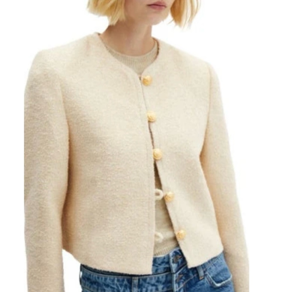 Beige tweed jacket with gold buttons